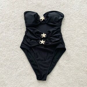 SHEIN Black and Gold One Piece Swimsuit with Star Embellishments